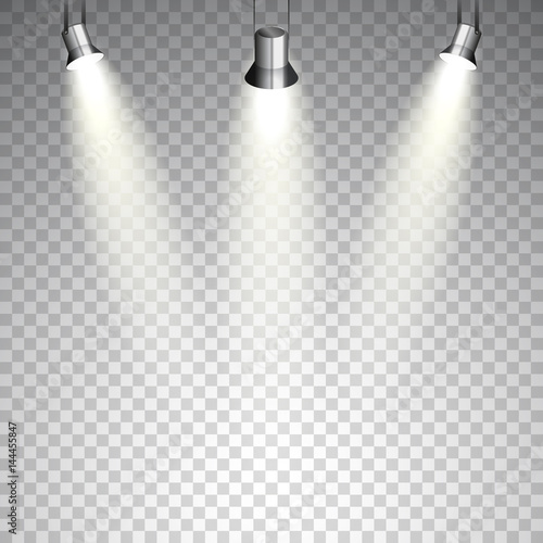 Spotlights on transparent background, realistic vector