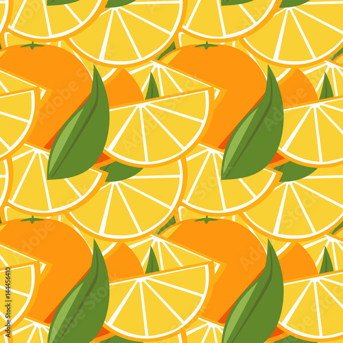 Seamless pattern with oranges and leaves