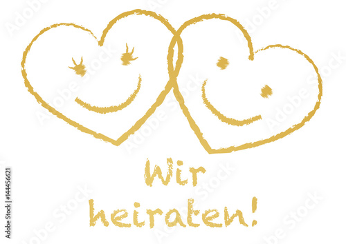 Wir heiraten - 2 Herz-Smileys handgezeichnet 