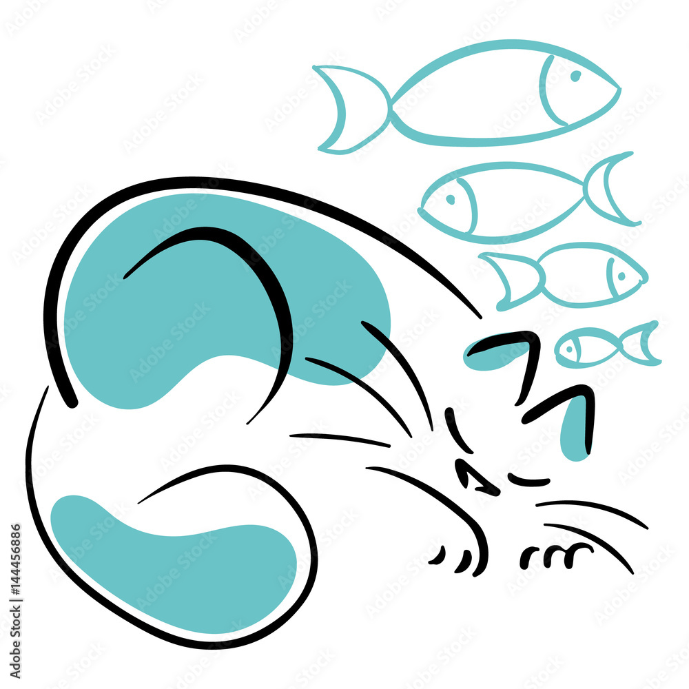 Sleeping cat dreaming of fish