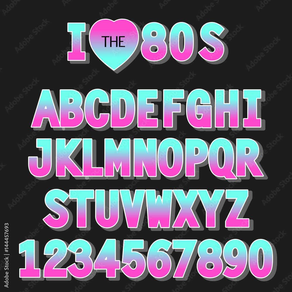 I love 80s. Retro font in traditional colors and style I love 80s. Retro font in traditional colors and style
