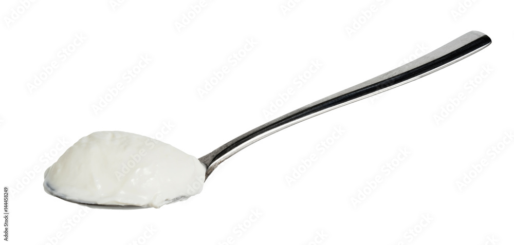 Spoon with sour cream in isometric is isolated on white background Spoon with sour cream in isometric is isolated on white background