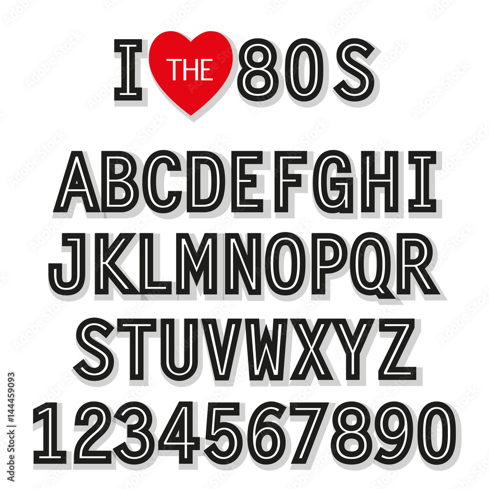 I love 80s. Retro font in traditional colors and style