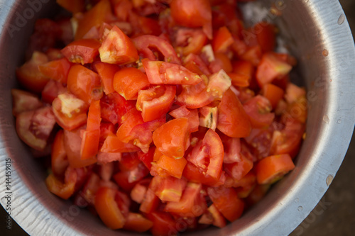 Cut tomatoes in a Malawian Village, Africa