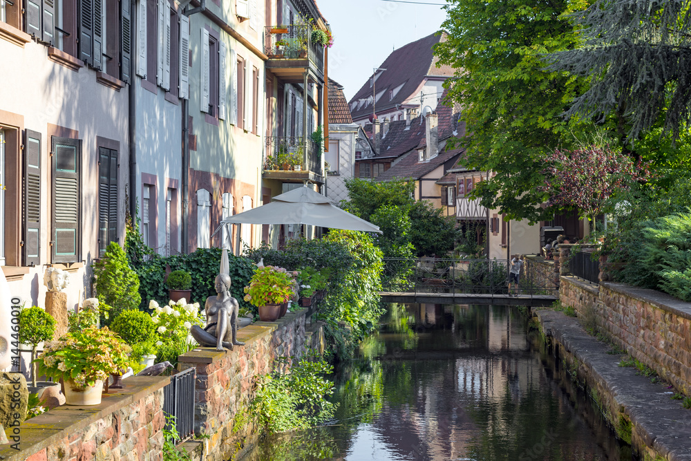 Romantic creek in Wissembourg, Alsace in France in the border area to Germany.
