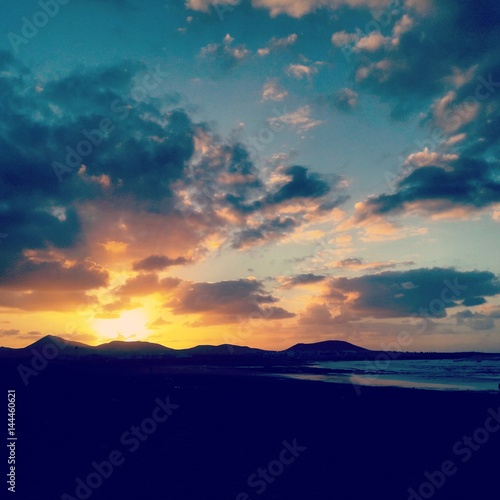 Sunset at famara beach lanzarote