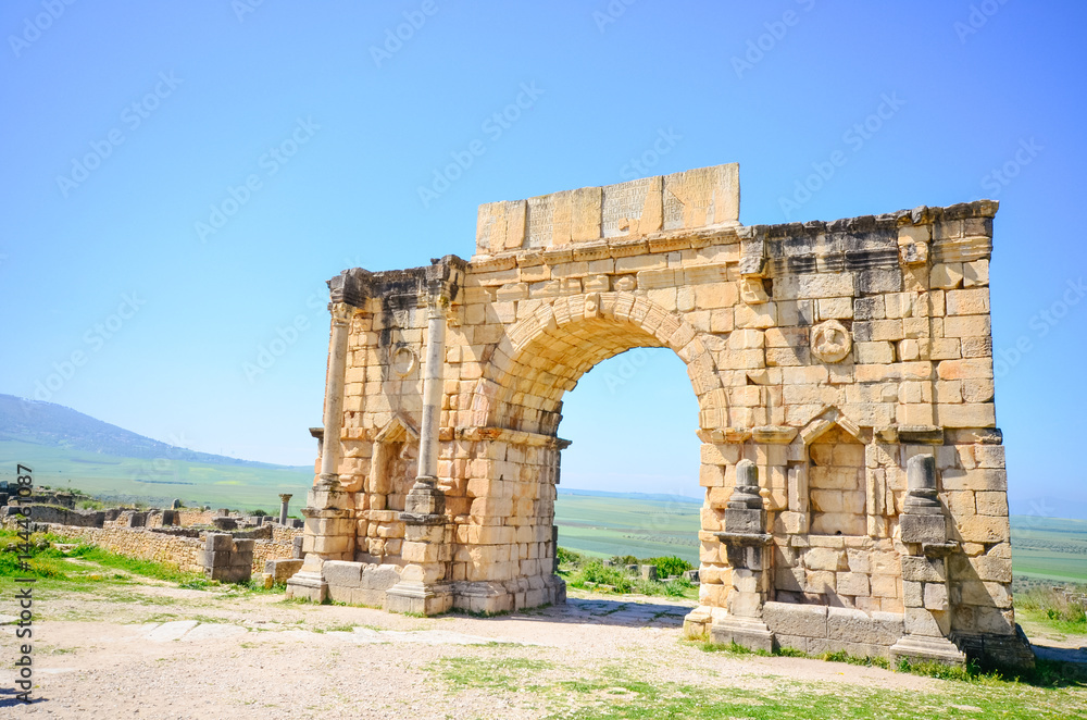 The Arch of Caracalla on a Sunny Day at Volubilis, Morocco