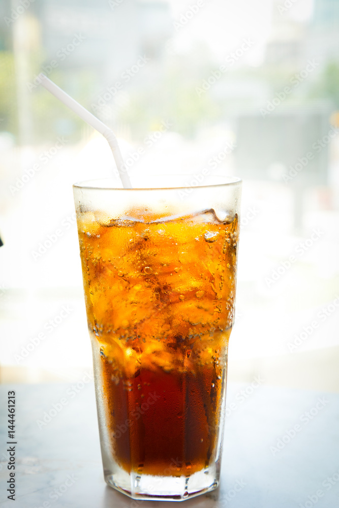 iced cola glass on the table iced cola glass on the table