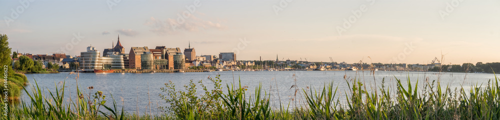 Rostock German city panorama view with Unterwarnow