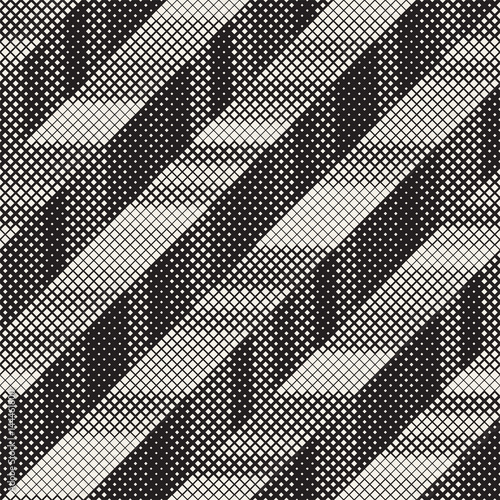 Seamless Irregular Geometric Pattern. Abstract Black and White Halftone Background. Vector Chaotic Rectangles Zigzag Texture