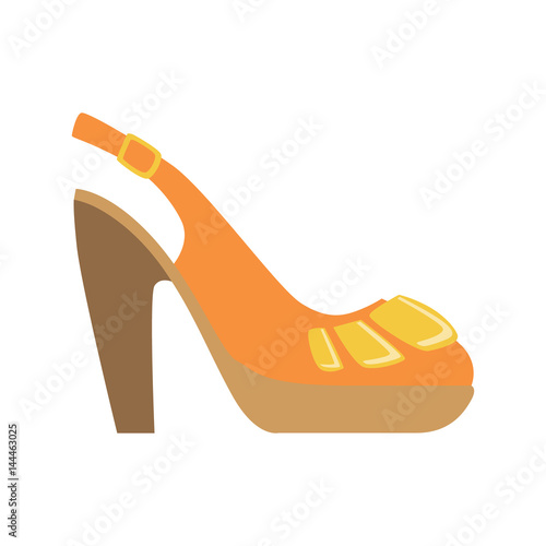Slingback Female Shoe On Platform, Isolated Footwear Flat Icon, Shoes Store Assortment Item