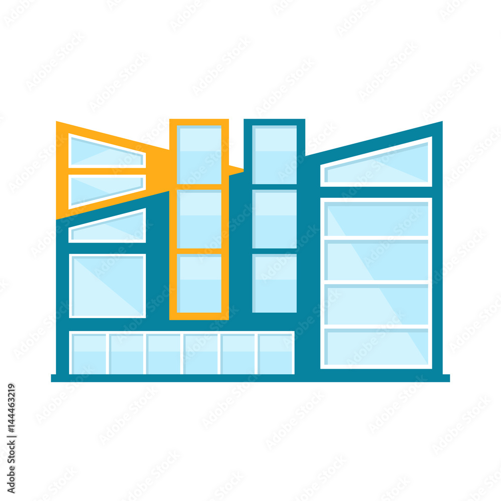 Artistic Assymetrical Shopping Mall Modern Building Exterior Design Project Template Isolated Flat Illustration Artistic Assymetrical Shopping Mall Modern Building Exterior Design Project Template Isolated Flat Illustration
