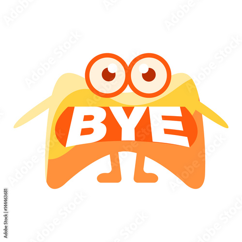 Orange Blob Saying Bye, Cute Emoji Character With Word In The Mouth Instead Of Teeth, Emoticon Message