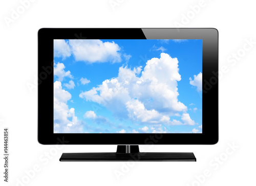 Modern TV screen and blue sky