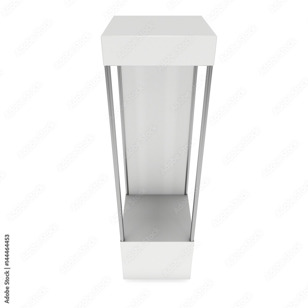 Empty showcase with for exhibit. 3D render illustration isolated on white background. Trade show booth blank pedestal for expo design. Empty showcase with for exhibit. 3D render illustration isolated on white background. Trade show booth blank pedestal for expo design.
