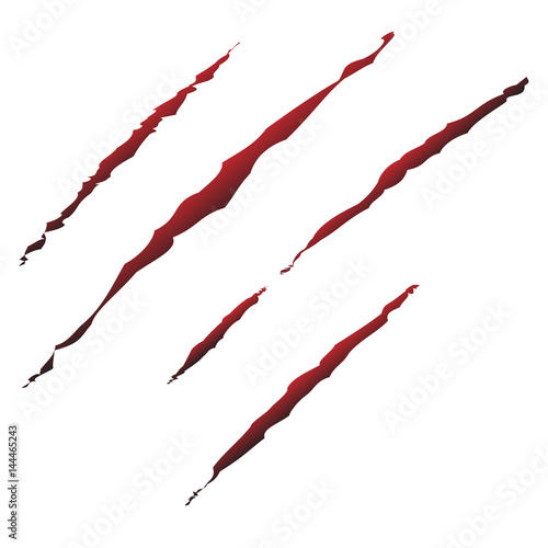 Claw marks scratches. Red on a white background. Vector illustration
