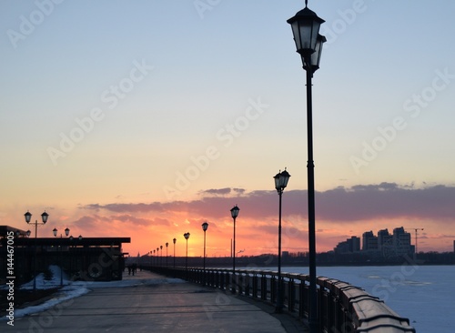 Spring sunset at embankment in Kazan  Russia 