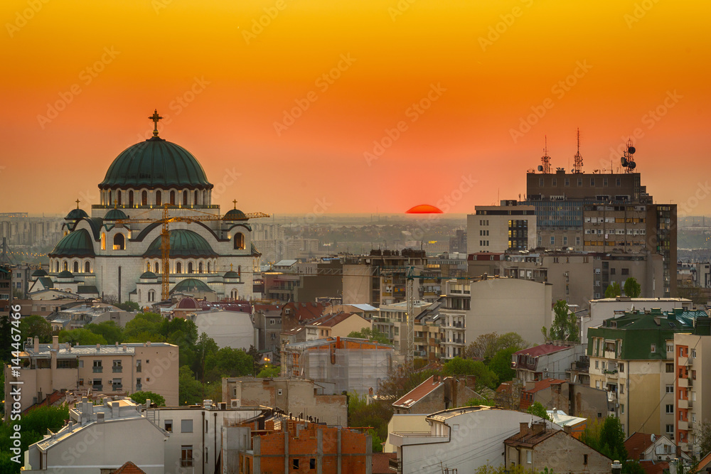 Belgrade panorama with temple of Saint Sava
