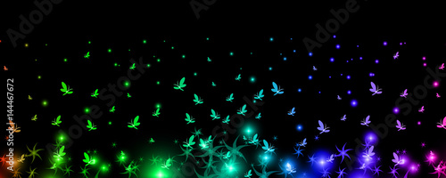 Fototapeta Naklejka Na Ścianę i Meble -  Silhouettes of iridescent butterflies rising to the heavens with the mystical colors, background