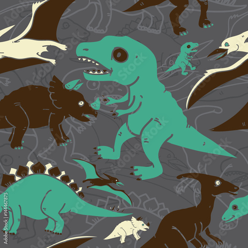 Fototapeta Naklejka Na Ścianę i Meble -   Cute Dinosaurs seamless pattern