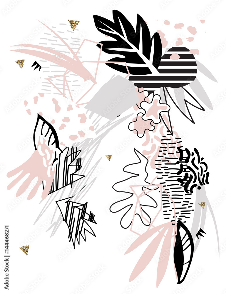 Naklejka premium Abstract floral elements paper collage