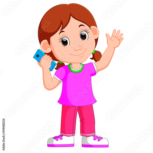 cartoon girl using a smart phone