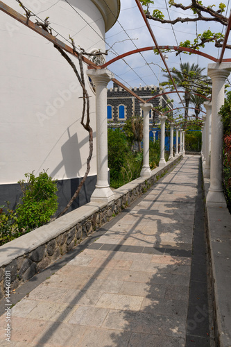 Alley in Greek Church of the Twelve Apostles (also known as the Church of the Seven Apostles), Capernaum, Israel 