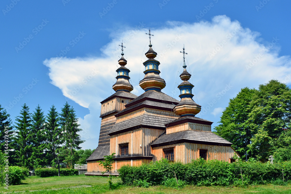 ancient greek catholic wooden church in Krempna, Low Beskid, Poland