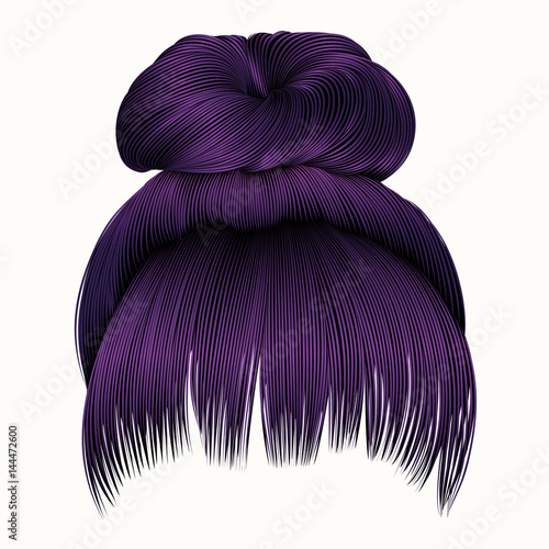 bun  hairs with fringe   purple colors . women fashion beauty style .