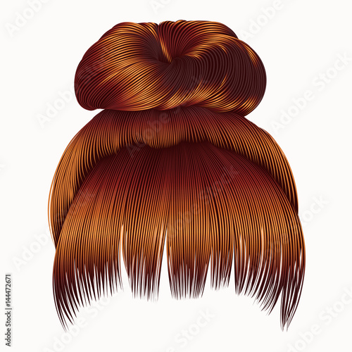 bun  hairs with fringe Red redhead ginger colors . women fashion beauty style .