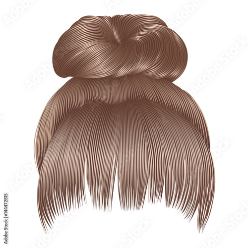 bun  hairs with fringe  blond colors . women fashion beauty style .