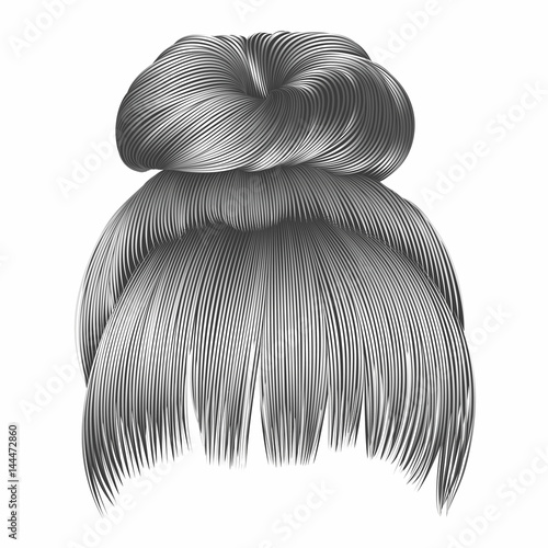 bun  hairs with fringe gray colors . women fashion beauty style .