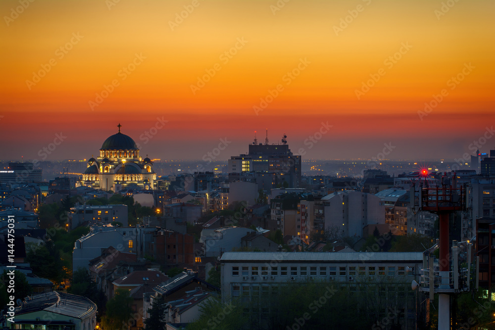 Fototapeta Belgrade panorama with temple of Saint Sava