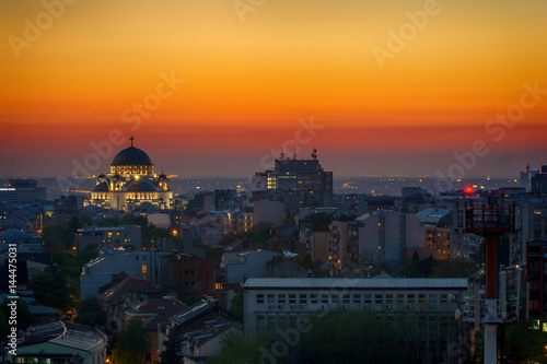 Belgrade panorama with temple of Saint Sava
