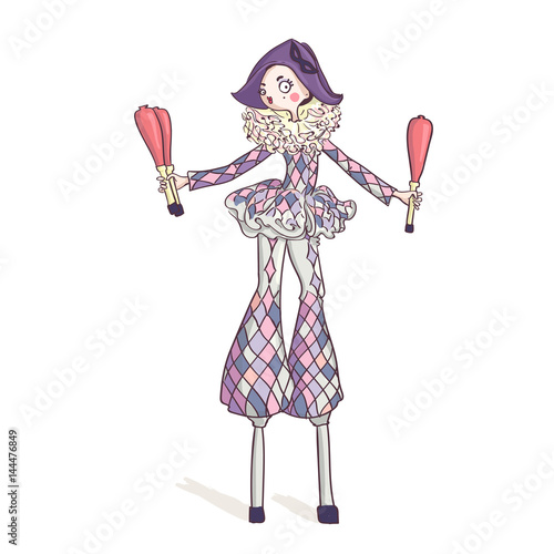 Circus clown on stilts juggling