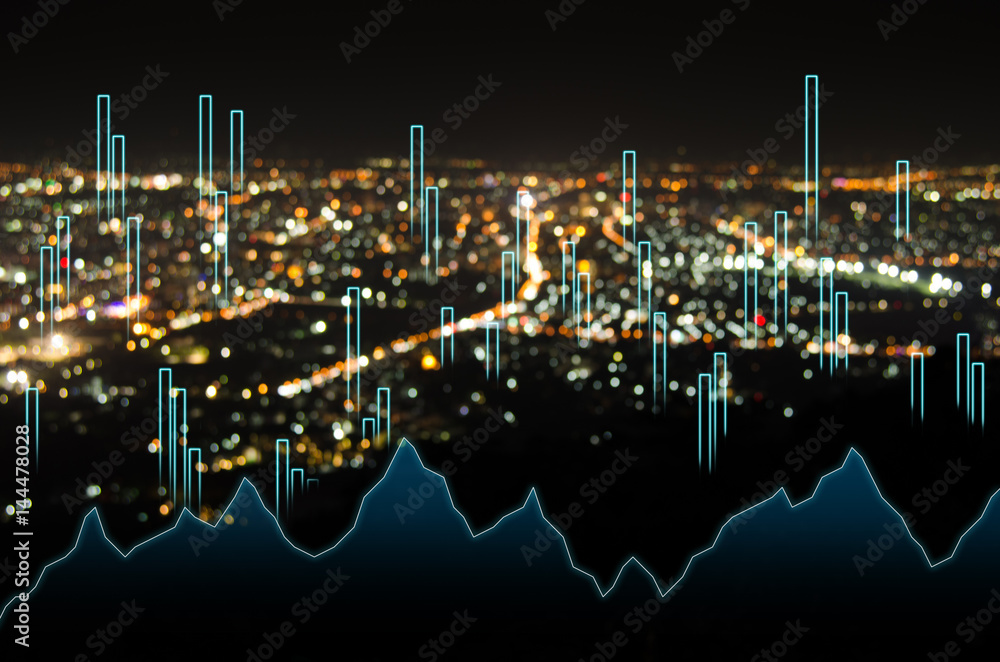abstract business bar graph on night city background