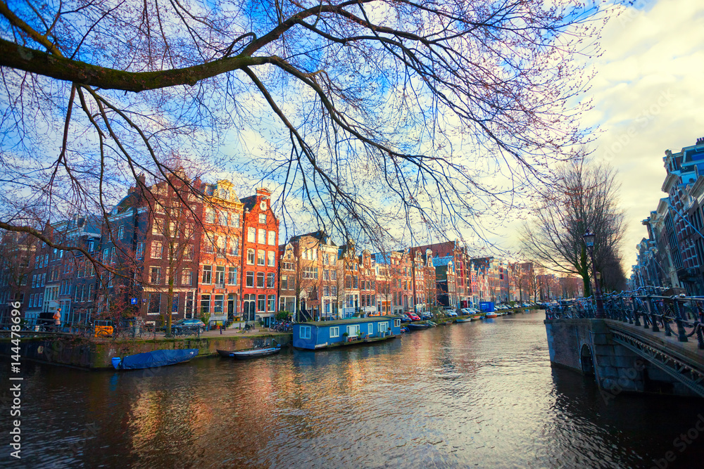 Obraz premium A view of canal of Amsterdam by day