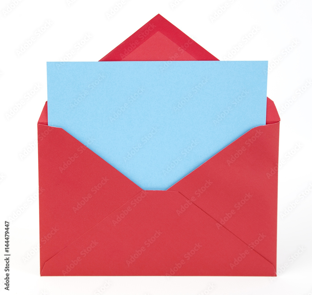 Red envelope with blank blue card. Red envelope with blank blue card.