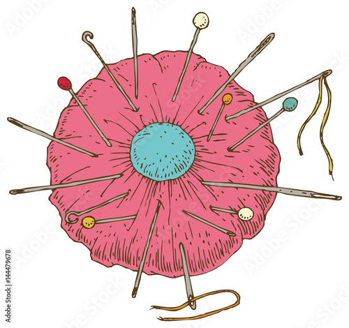 Pink Pincushion with Pins and Needles