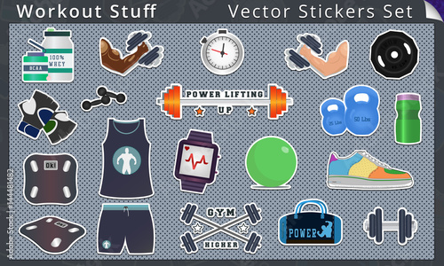 Workout Stuff Vector Stickers Set