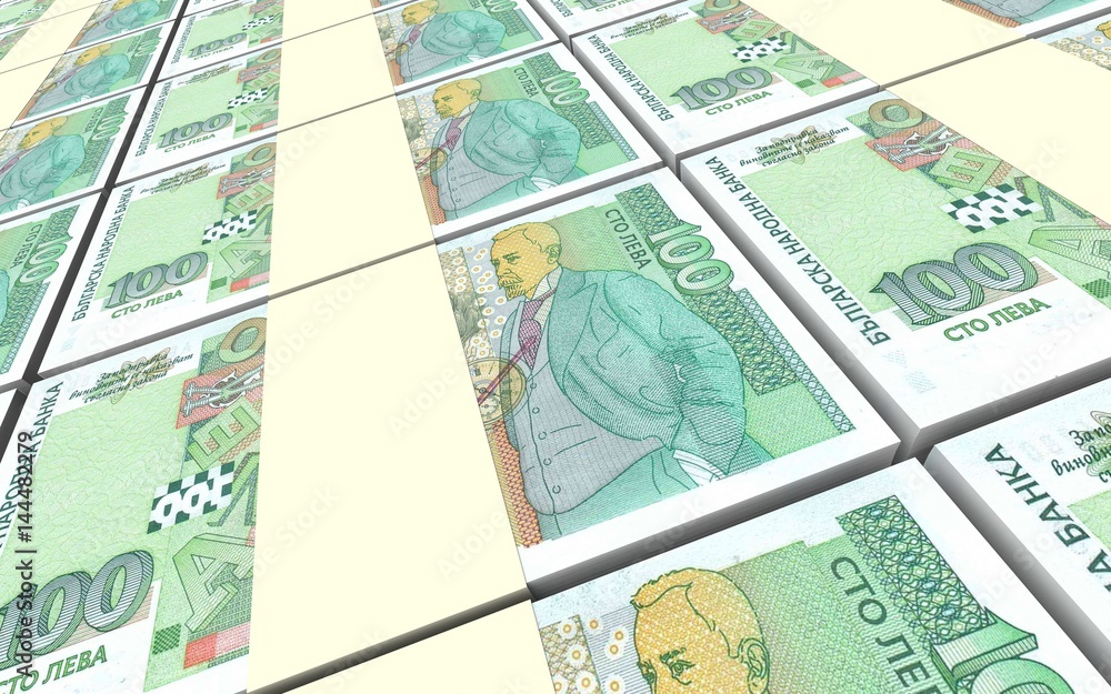 Bulgarian lev bills stacks background. 3D illustration.