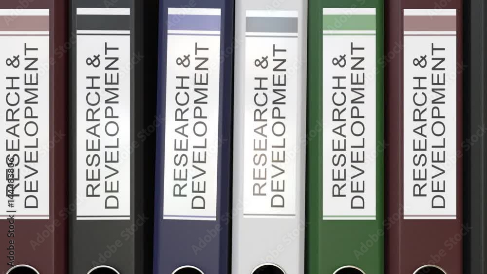 Multiple office folders with Research and development text labels 3D rendering Multiple office folders with Research and development text labels 3D rendering