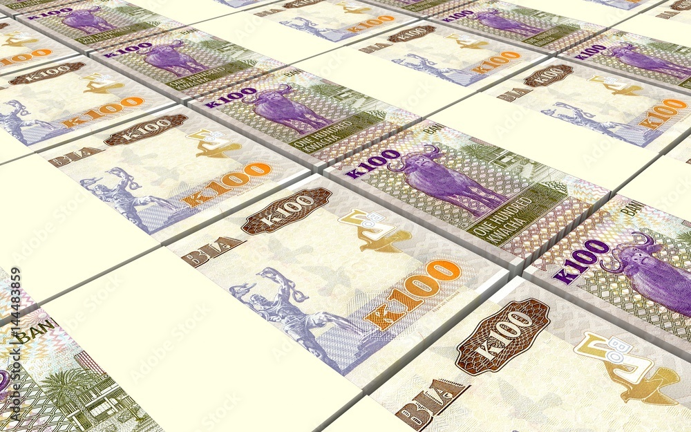 Zambian kwacha bills stacks background. 3D illustration.