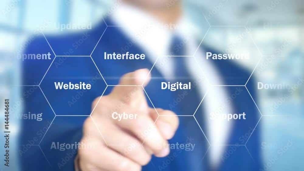 Sign In, Man Working on Holographic Interface, Visual Screen Sign In, Man Working on Holographic Interface, Visual Screen