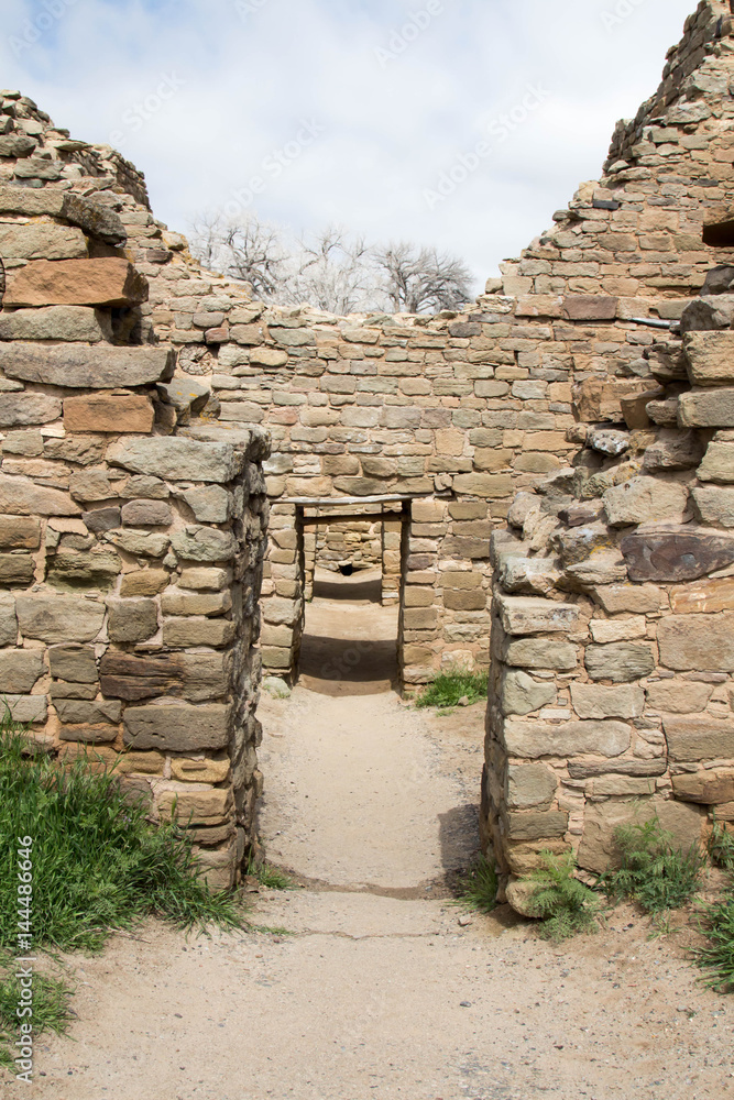 Ruined doorways in a row at Aztec Ruins National Monument