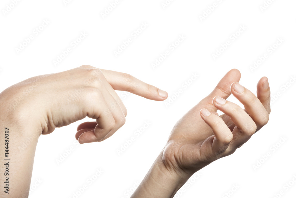 gesture with hand finger, index finger make a direction with smart phone. gesture with hand finger, index finger make a direction with smart phone.