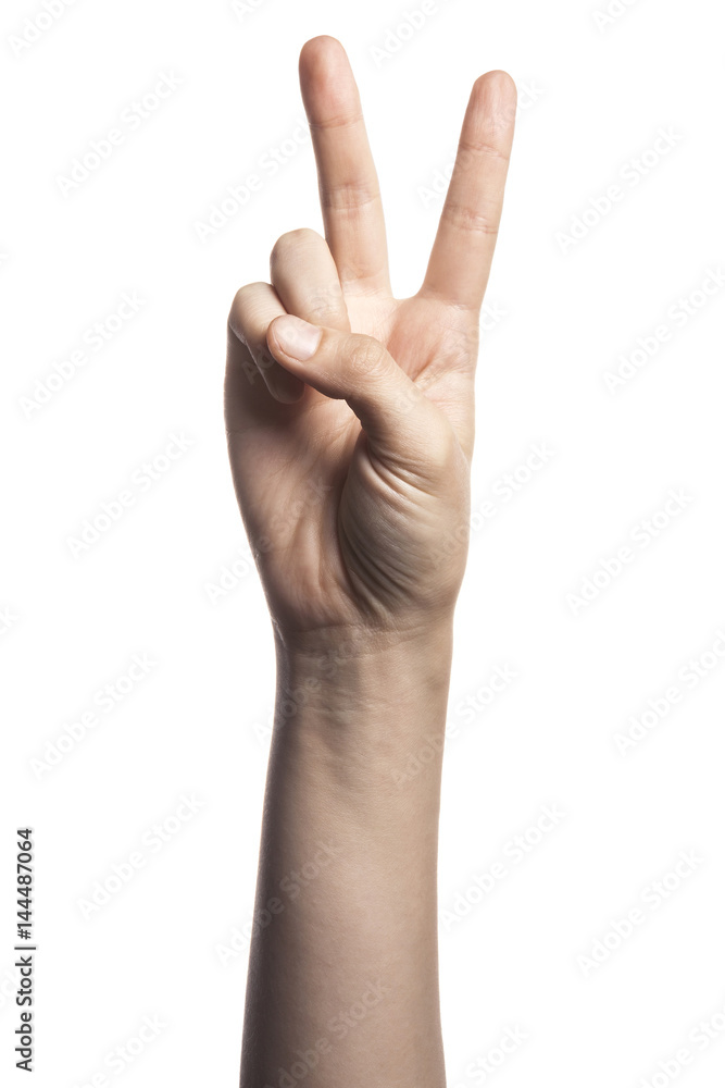gesture with hand finger, hand make a two(victory). gesture with hand finger, hand make a two(victory).