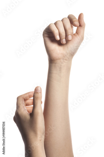 Quadro em tela gesture with hand finger with skin lotion..