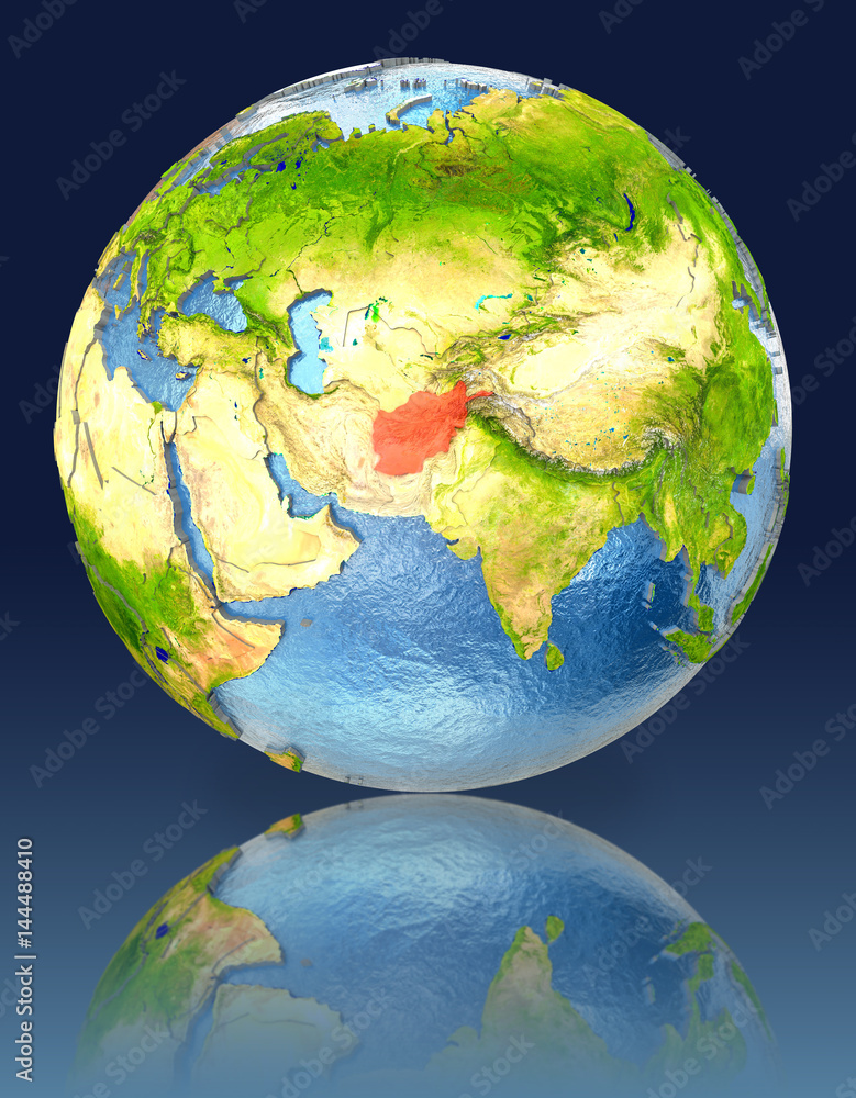 Obraz premium Afghanistan on globe with reflection