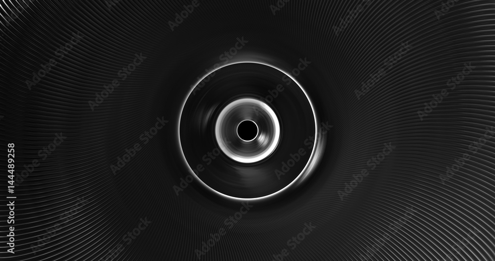 Technology background with metal spiral center. Abstract metal reflection industrial background.